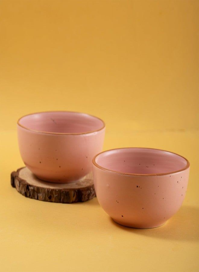 Urban Space Handcrafted Ceramic Bowls Set of 2, Microwave Safe Bowls for Snacks, Cereals, Salad, Mixing Bowls for Kitchen (Capacity - 450 ml, Set of 2 Bowls, Warm Pink) - Image 1